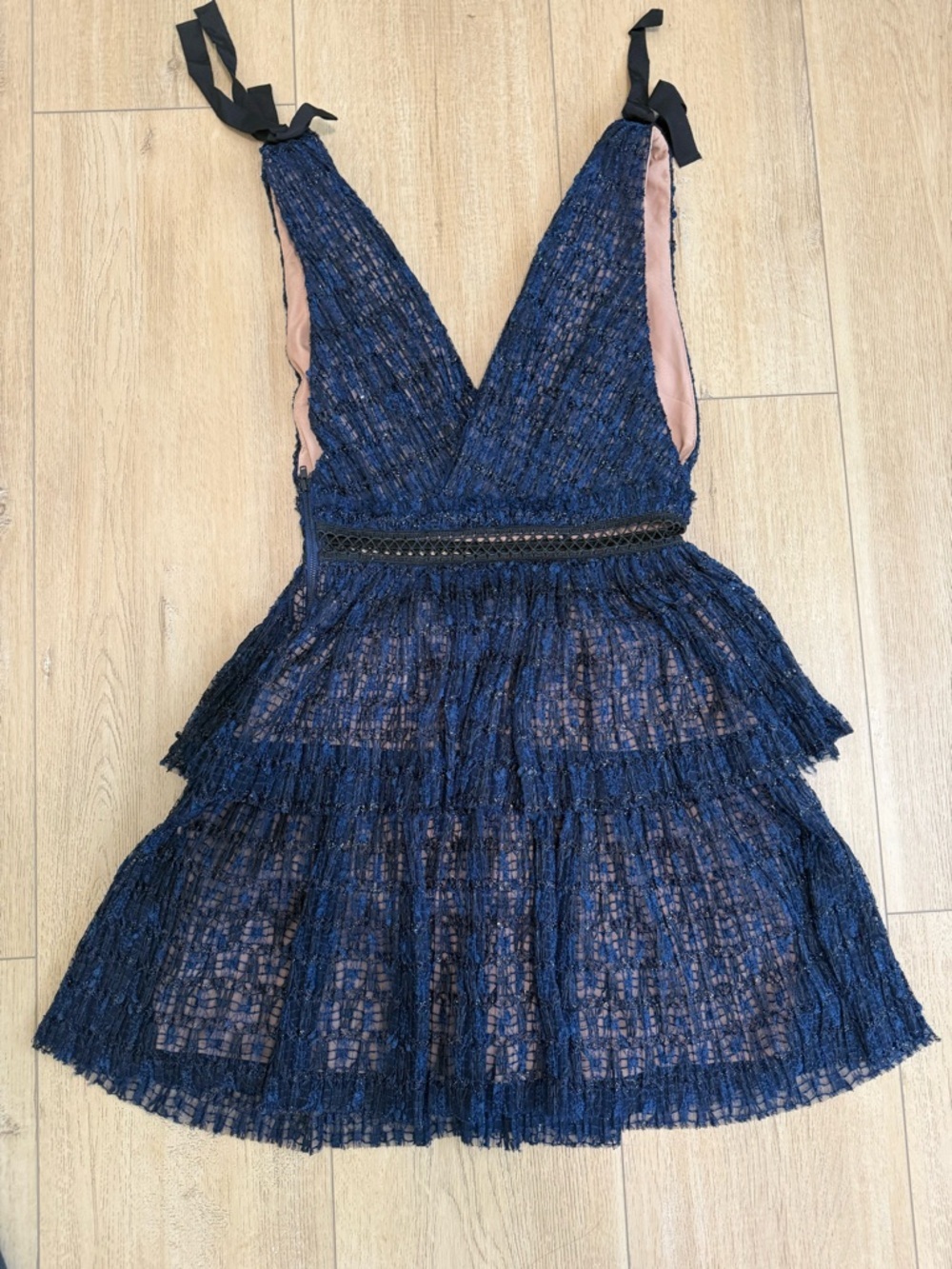 Self-Portrait Navy Lace Tiered V-Neck Mini Dress - Picture 2 of 3